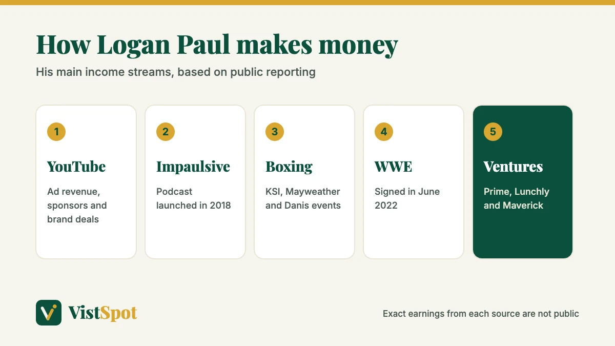 Logan Paul net worth: main income sources from YouTube, podcast, boxing, WWE and business ventures